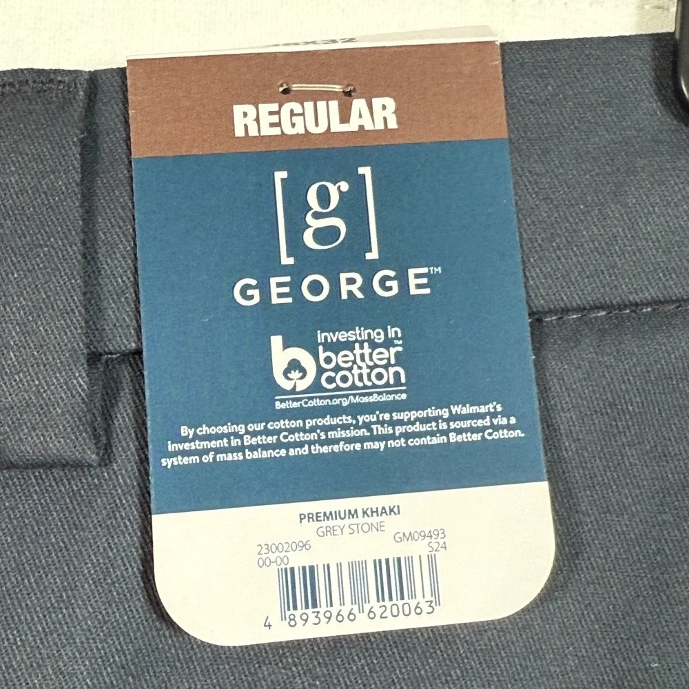 NWT George Men Flat‎ Front Wrinkle Resistant 36x32 Regular Fit Navy Blue Stretch